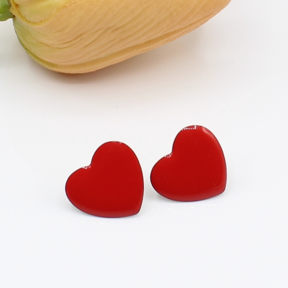 Vintage red enamel heart earrings